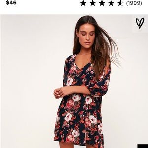 Navy Floral Long Sleeve Dress